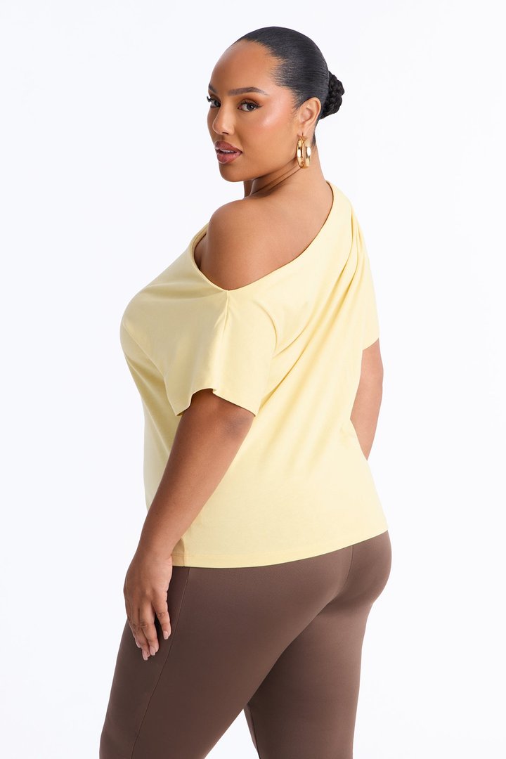 City Lounge Off Shoulder Short Sleeve T-Shirt - Butter Yellow