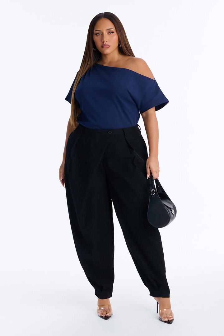 City Lounge Off Shoulder Short Sleeve T-Shirt - Navy