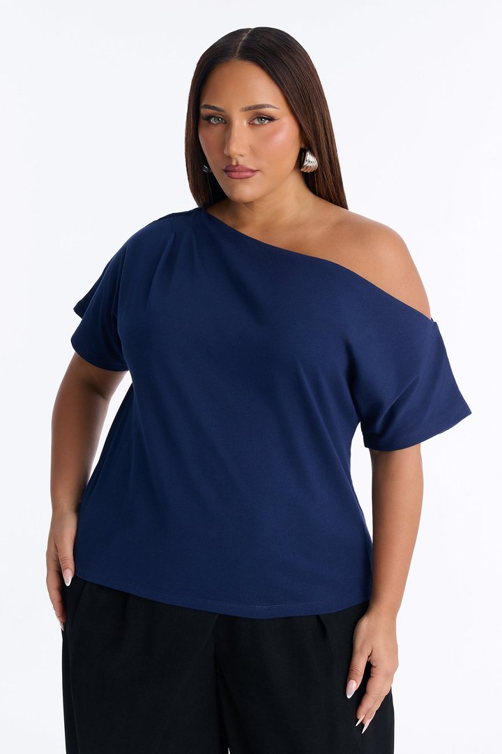 City Lounge Off Shoulder Short Sleeve T-Shirt - Navy