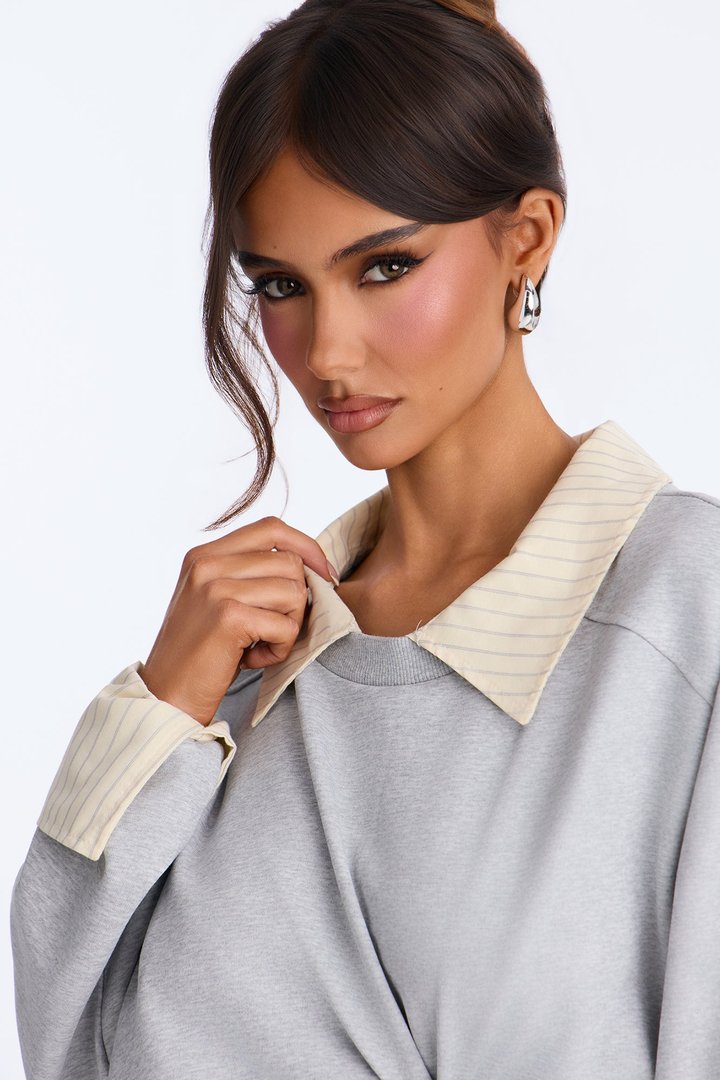 Lindsey French Terry Layered Long Sleeve Top - Heather Grey
