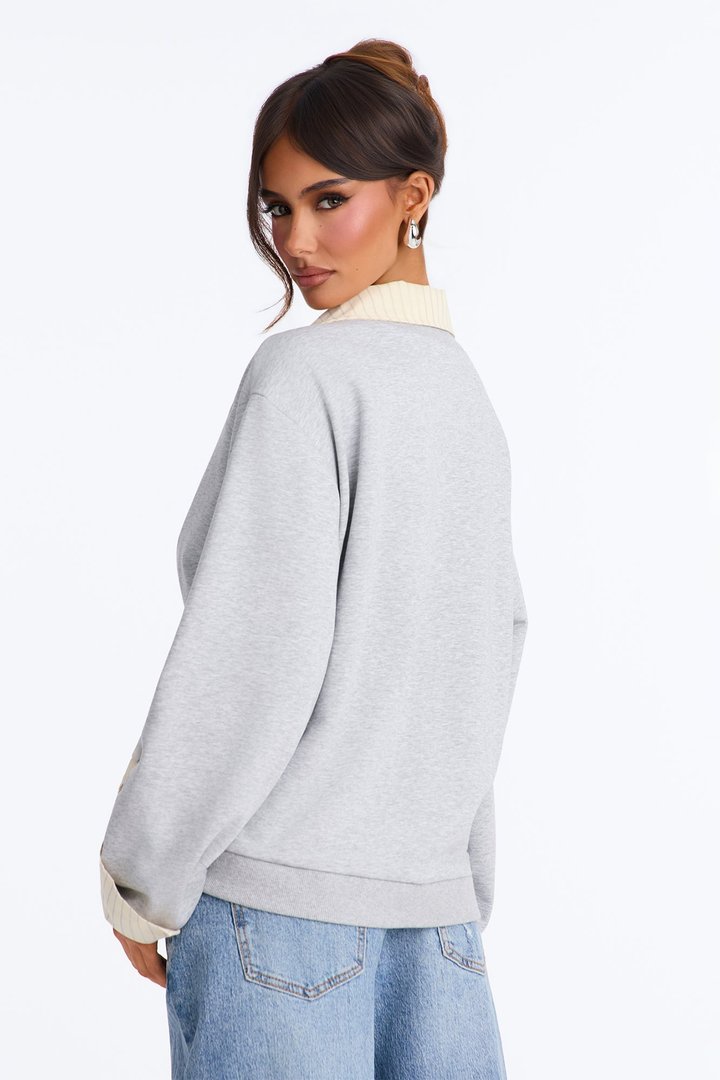 Lindsey French Terry Layered Long Sleeve Top - Heather Grey