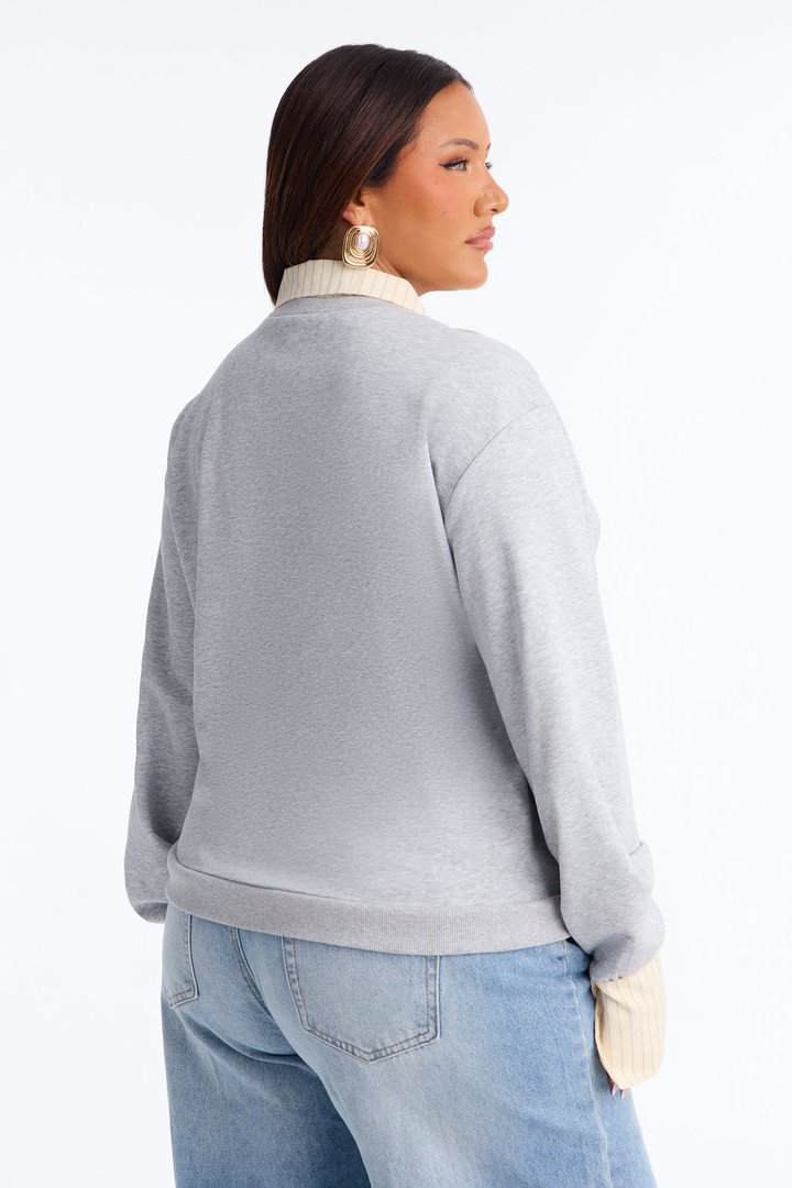 Lindsey French Terry Layered Long Sleeve Top - Heather Grey