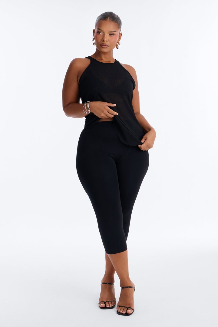 Gigi Long Ribbed Sheer Tank Top - Black