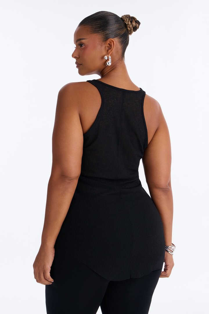Gigi Long Ribbed Sheer Tank Top - Black