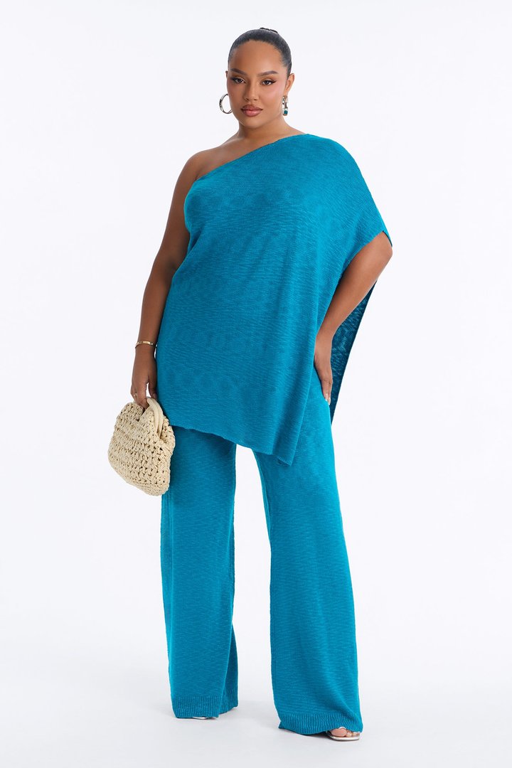 Solia One Shoulder Sweater Pant Set - Teal