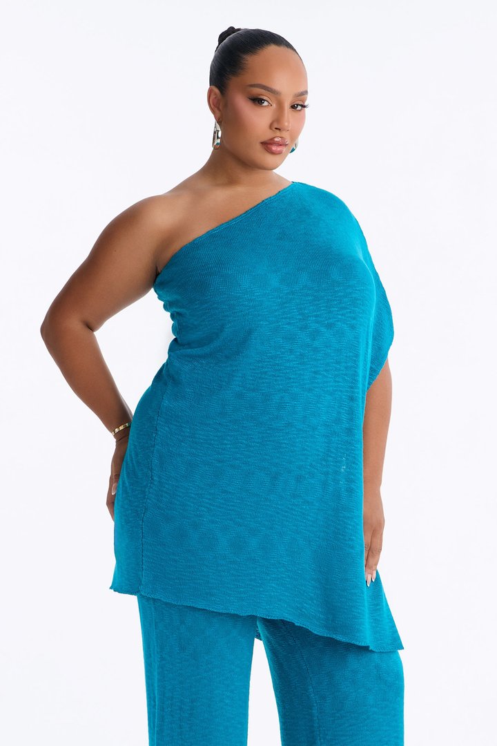 Solia One Shoulder Sweater Pant Set - Teal