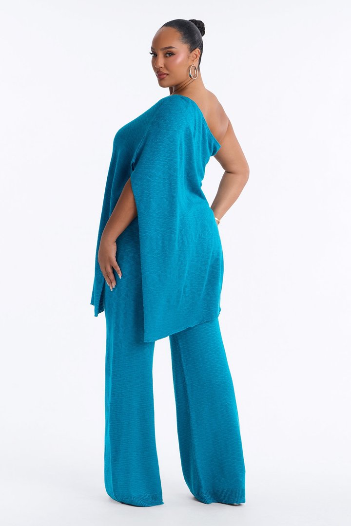 Solia One Shoulder Sweater Pant Set - Teal