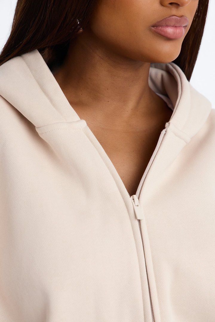 Libby Full Zip Hoodie Fleece Sweatshirt - Cream
