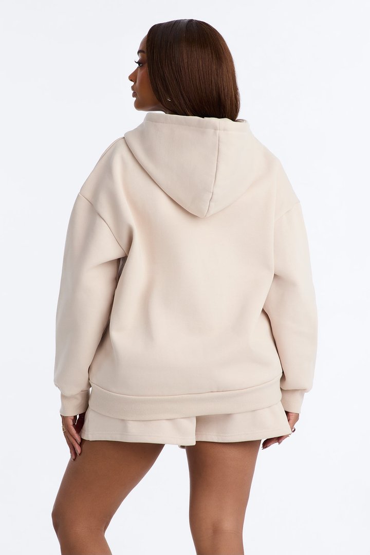 Libby Full Zip Hoodie Fleece Sweatshirt - Cream
