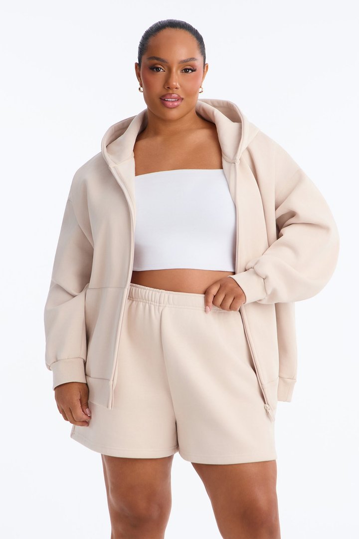 Libby Full Zip Hoodie Fleece Sweatshirt - Cream