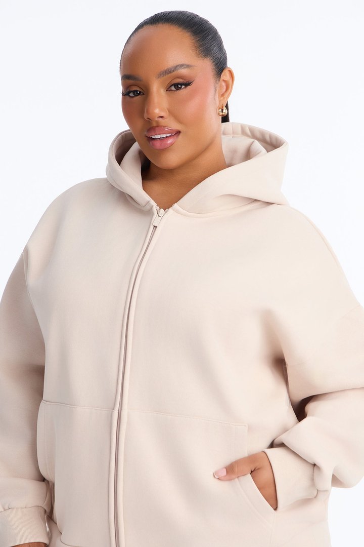 Libby Full Zip Hoodie Fleece Sweatshirt - Cream