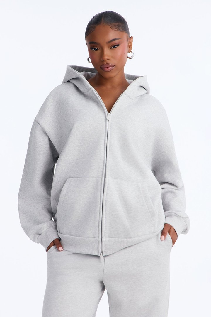 Libby Full Zip Hoodie Fleece Sweatshirt - Heather Grey