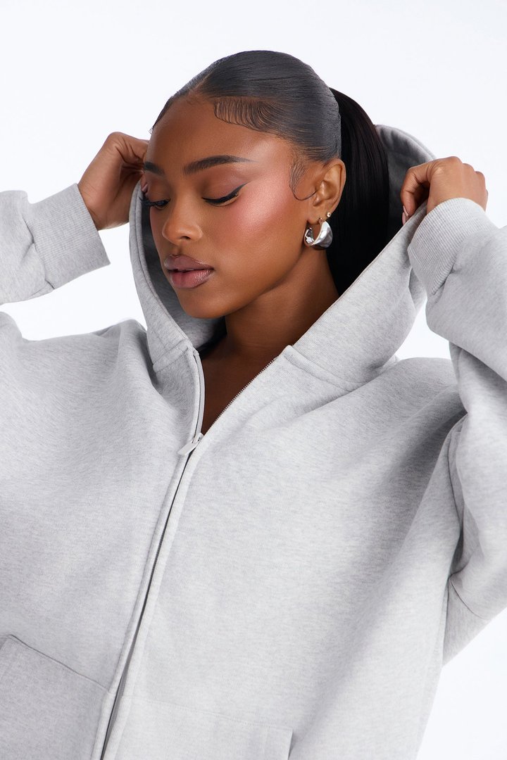 Libby Full Zip Hoodie Fleece Sweatshirt - Heather Grey