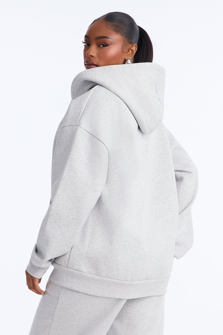 Libby Full Zip Hoodie Fleece Sweatshirt - Heather Grey