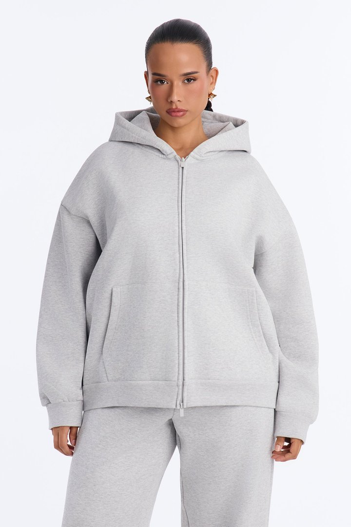 Libby Full Zip Hoodie Fleece Sweatshirt - Heather Grey