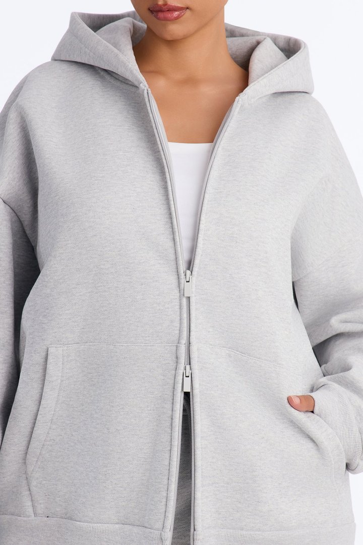 Libby Full Zip Hoodie Fleece Sweatshirt - Heather Grey