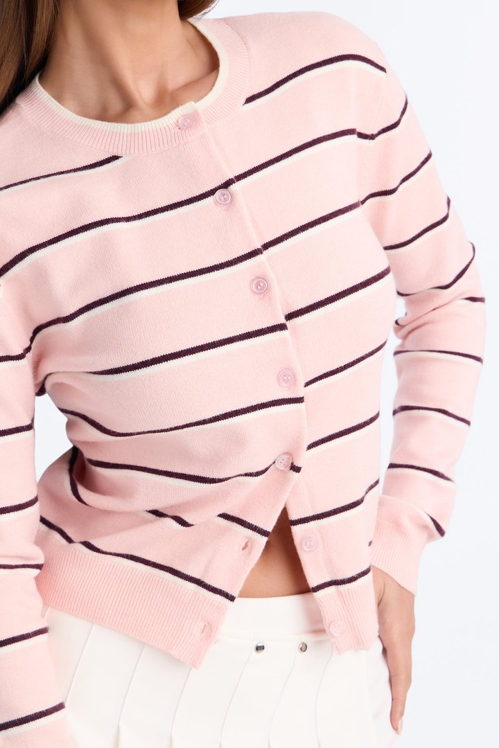 Misty Mornings Striped Cardigan - Pink/combo