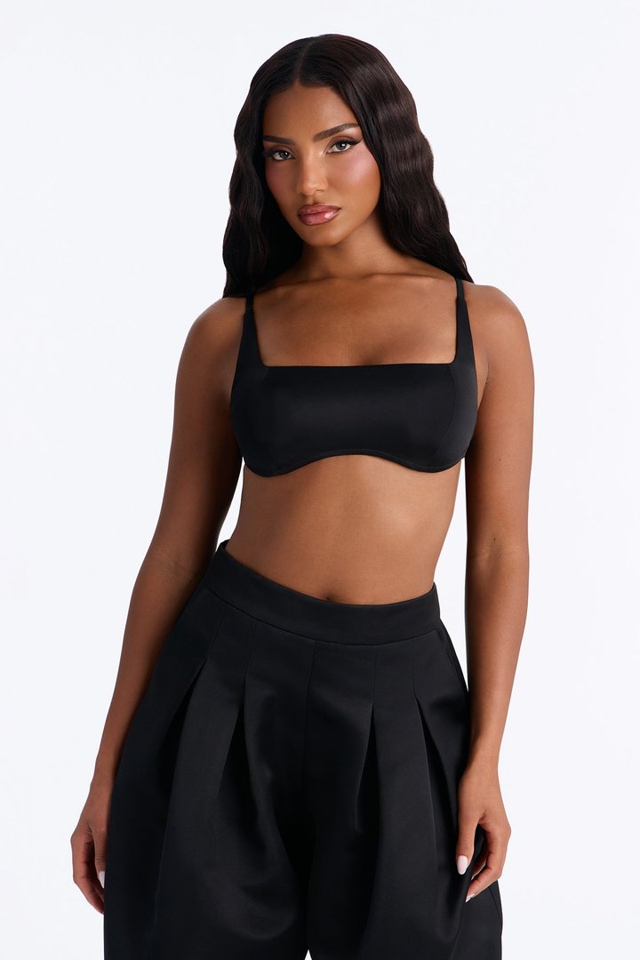 Ottilie Square Neck Tie Back Bralette Top - Black