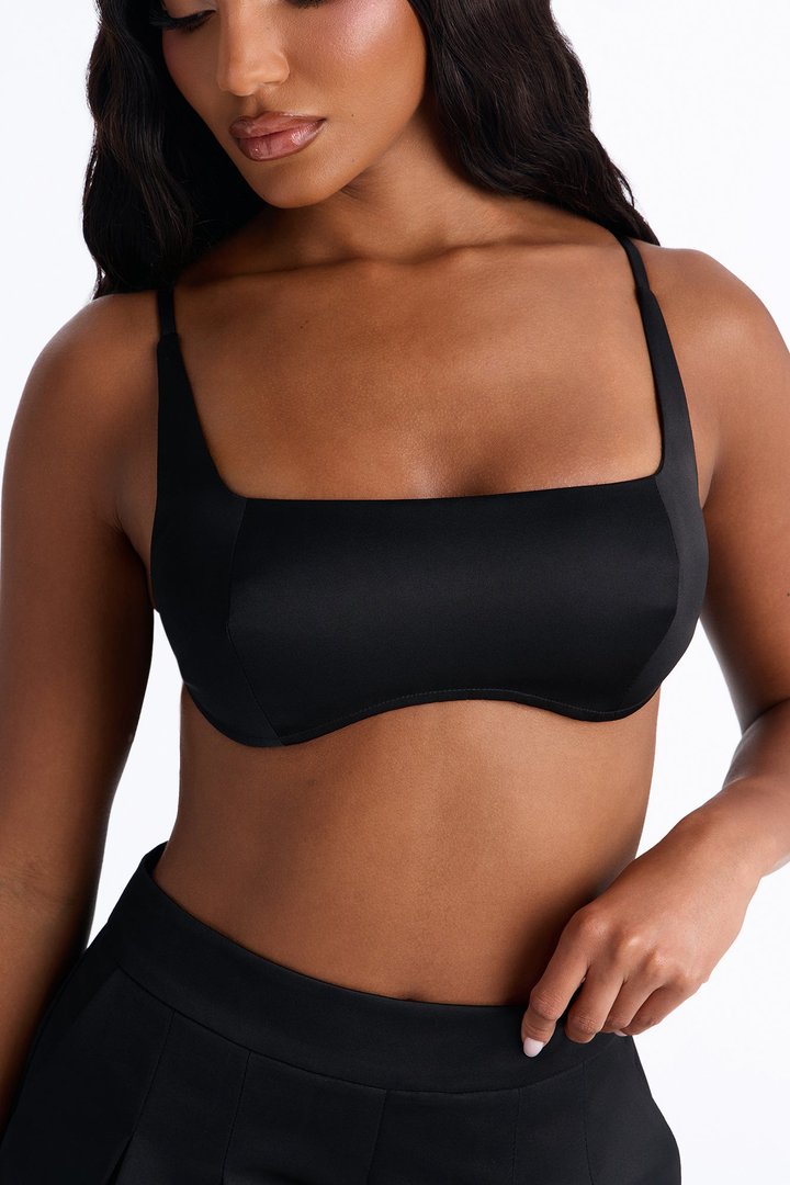 Ottilie Square Neck Tie Back Bralette Top - Black
