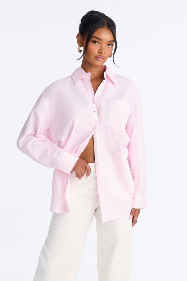 Street Cool Oversized Pinstripe Shirt - Pink/combo