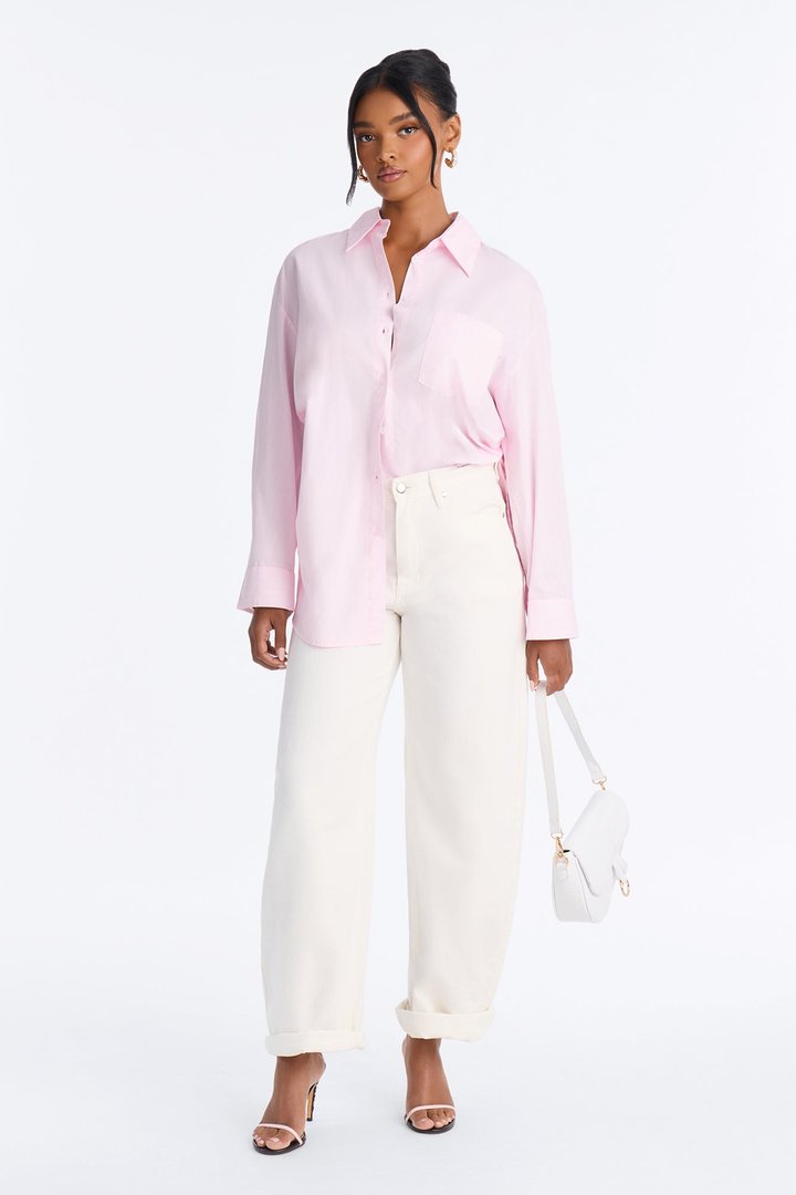 Street Cool Oversized Pinstripe Shirt - Pink/combo