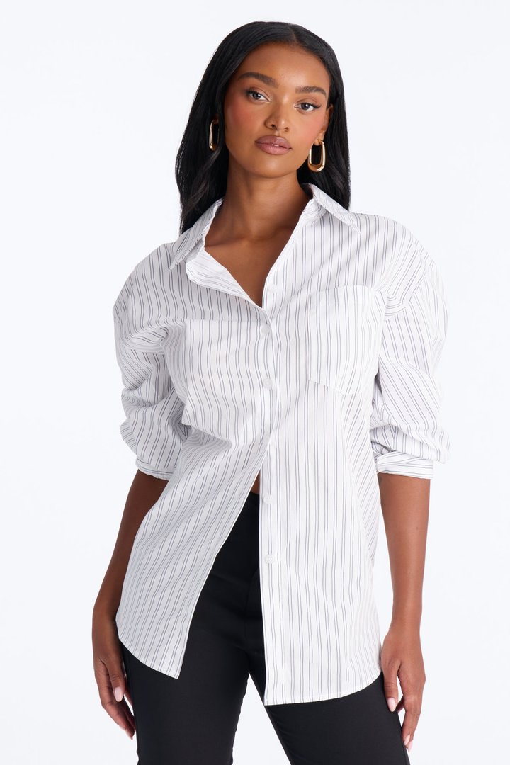 Street Cool Oversized Pinstripe Shirt - White/Blue