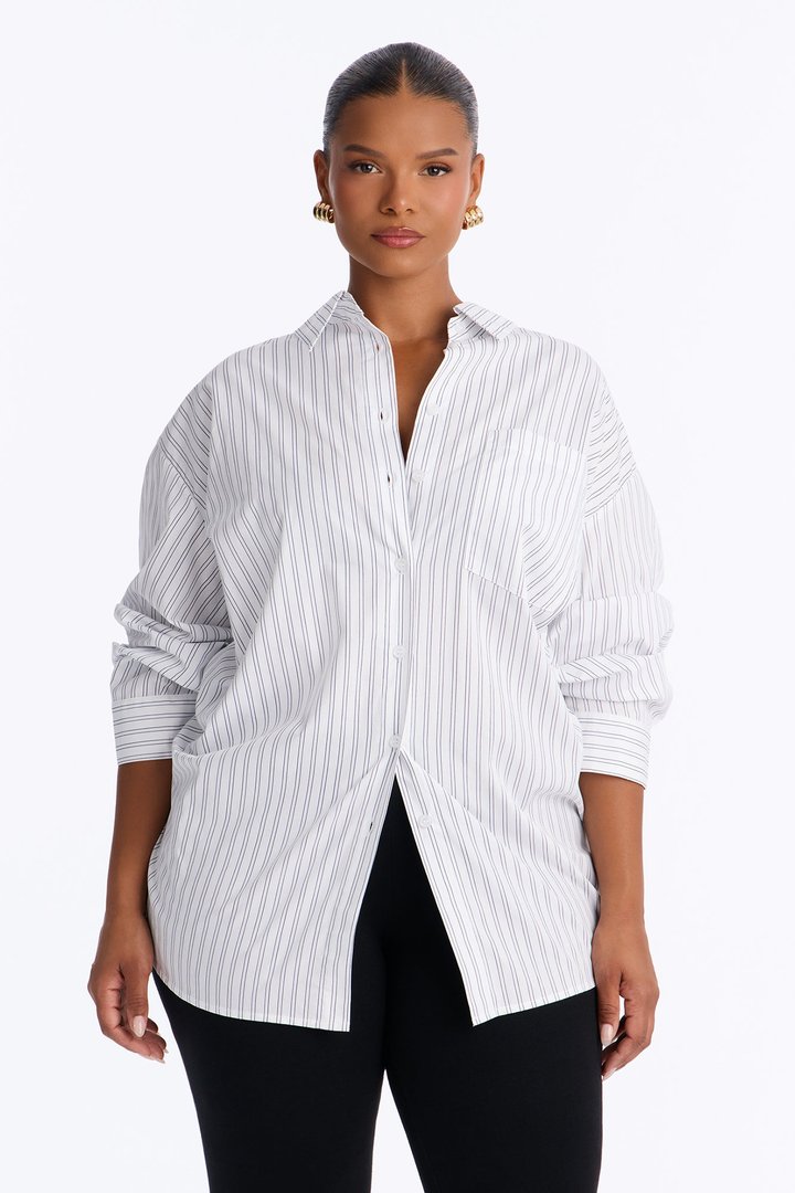 Street Cool Oversized Pinstripe Shirt - White/Blue