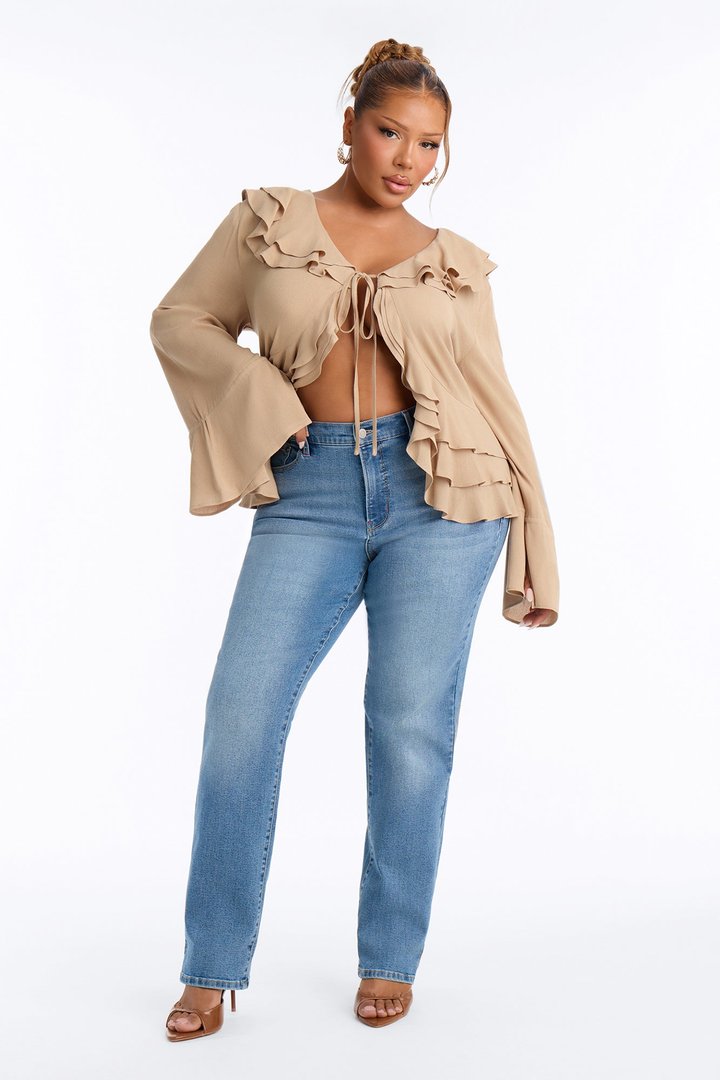 Summer Crush Ruffle Tie Front Flyaway Top - Mocha