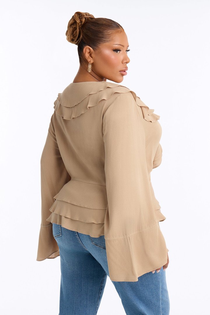 Summer Crush Ruffle Tie Front Flyaway Top - Mocha