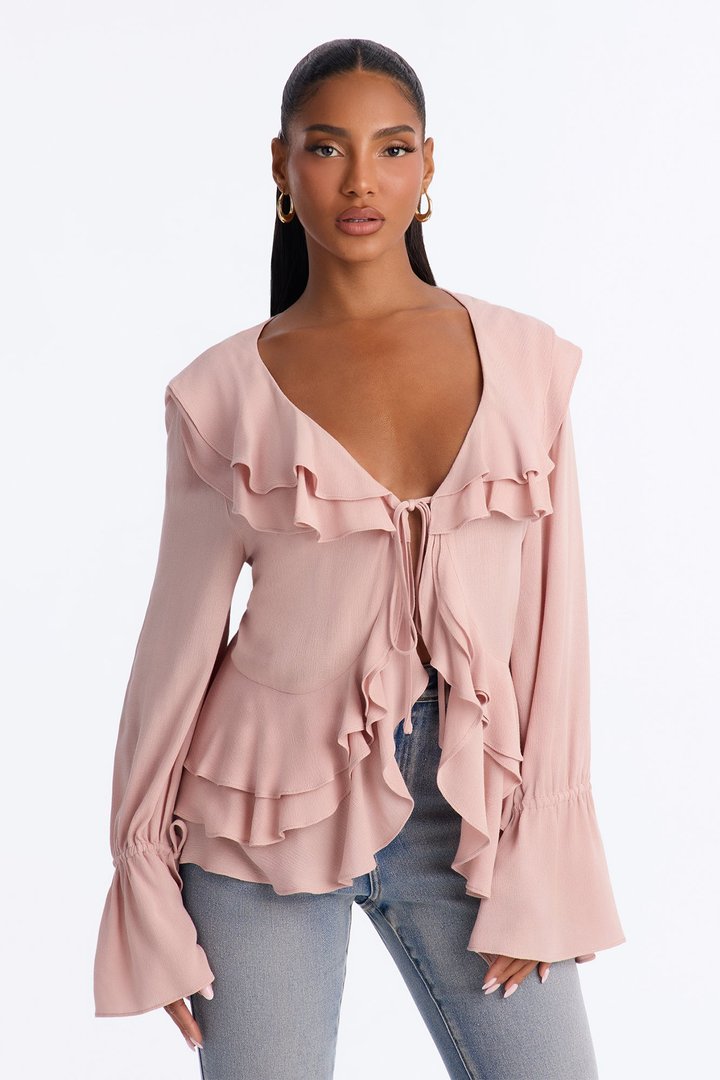 Summer Crush Ruffle Tie Front Flyaway Top - Pink
