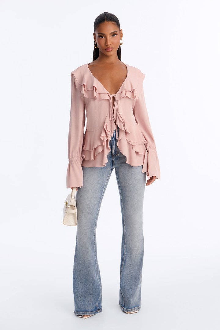 Summer Crush Ruffle Tie Front Flyaway Top - Pink