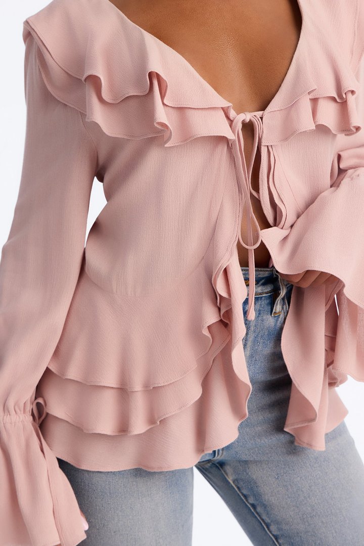 Summer Crush Ruffle Tie Front Flyaway Top - Pink