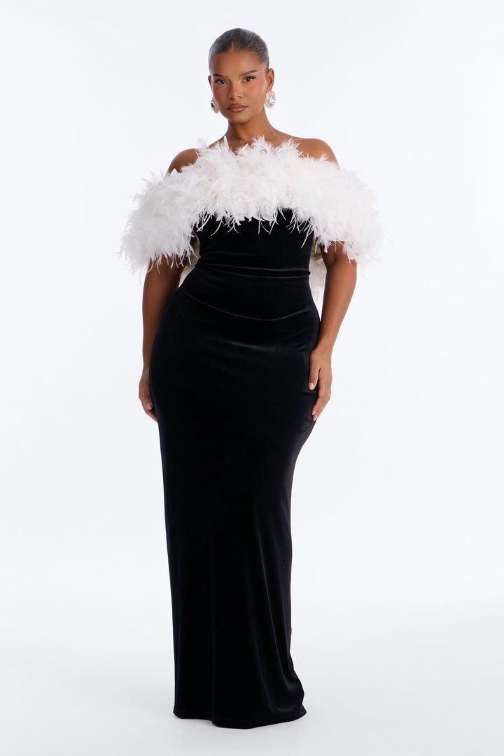 Delilah Feathered Gown - Black