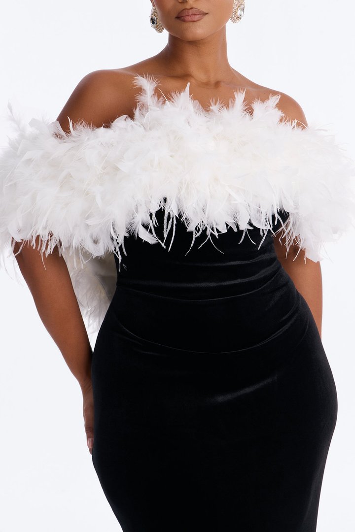Delilah Feathered Gown - Black