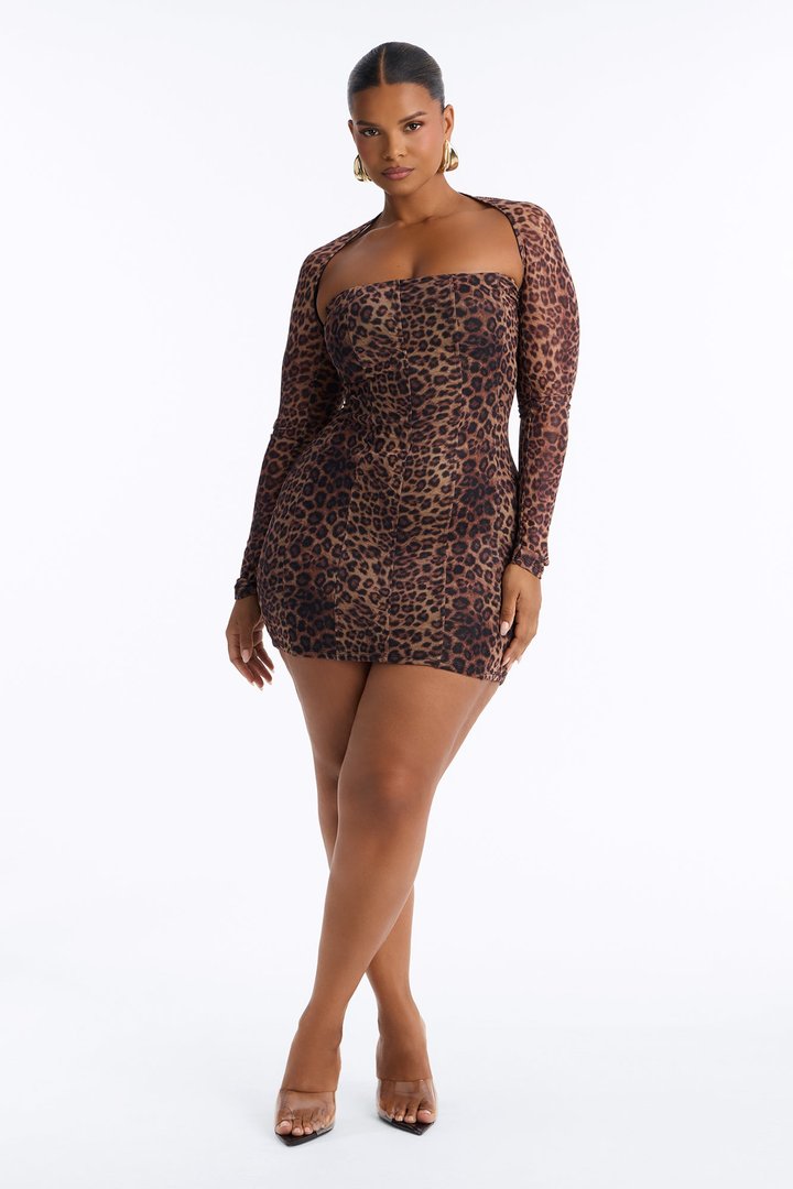 Leona Mesh Mini Dress Set - Brown/combo