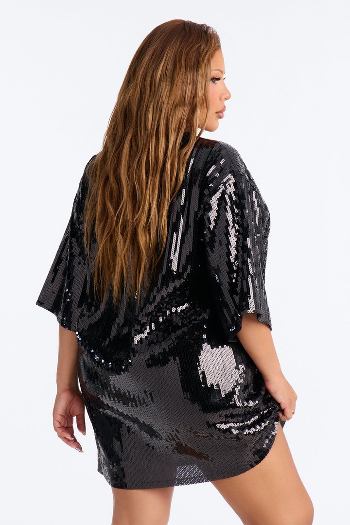 Buy Me A Shot Sequin Shirt Mini Dress - Black
