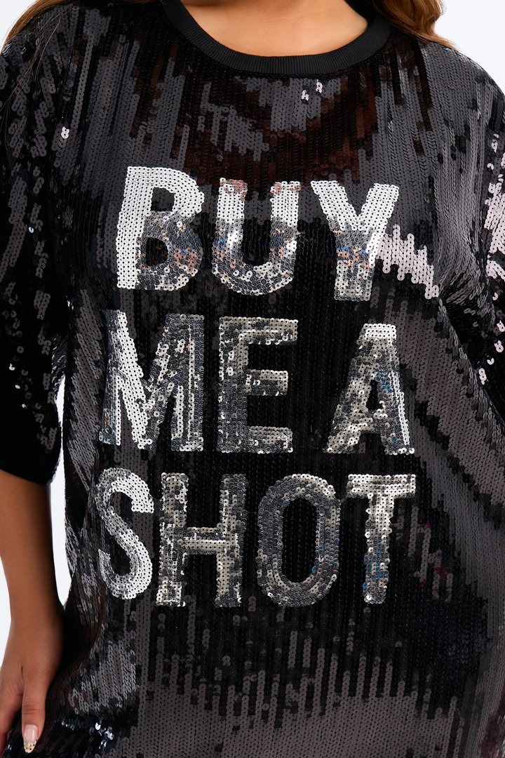 Buy Me A Shot Sequin Shirt Mini Dress - Black