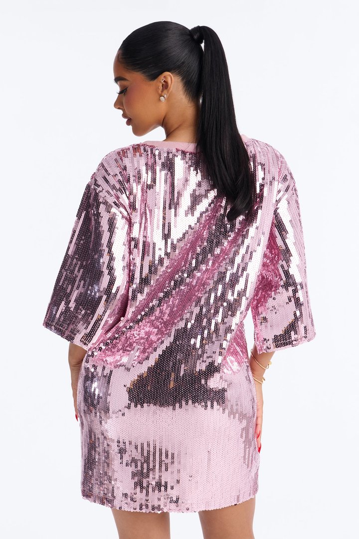 A Queens Birthday Sequin Shirt Mini Dress - Pink