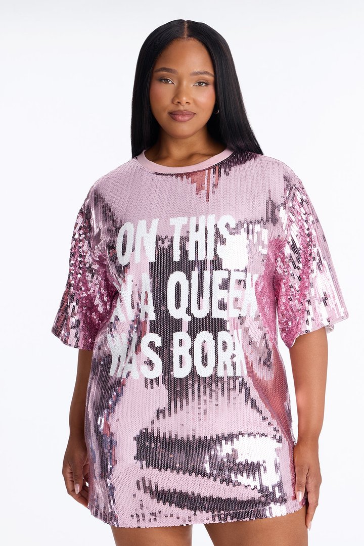 A Queens Birthday Sequin Shirt Mini Dress - Pink