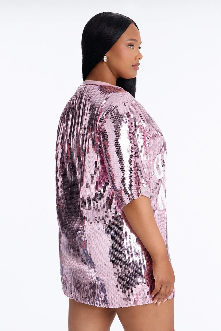 A Queens Birthday Sequin Shirt Mini Dress - Pink