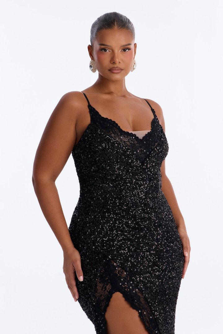 Danica Sequin Lace Maxi Dress - Black