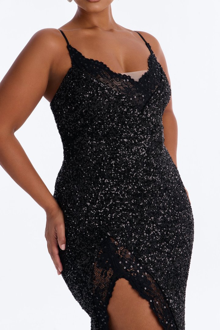 Danica Sequin Lace Maxi Dress - Black