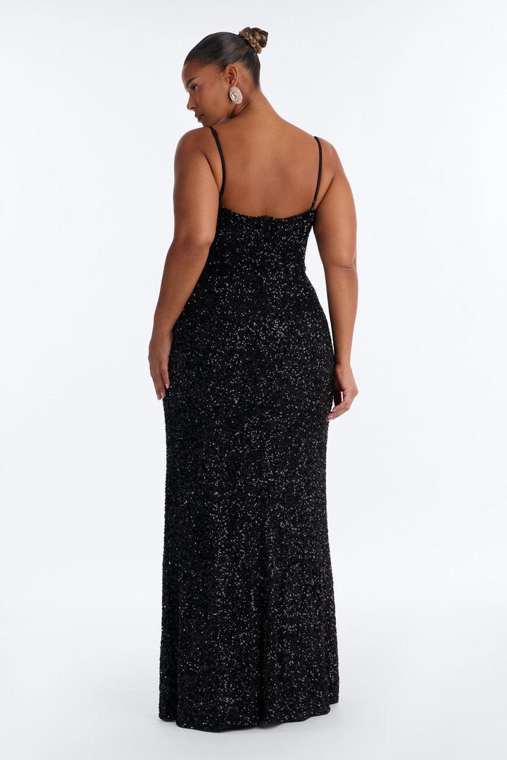 Danica Sequin Lace Maxi Dress - Black