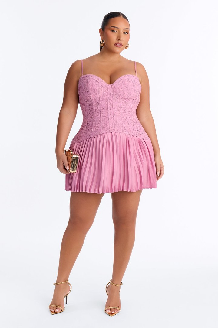 Daniella Lace Corset Pleated Mini Dress - Rose