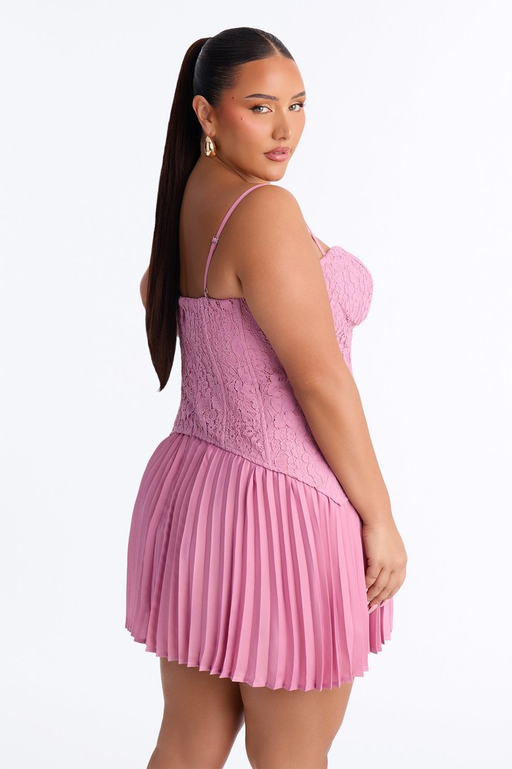 Daniella Lace Corset Pleated Mini Dress - Rose