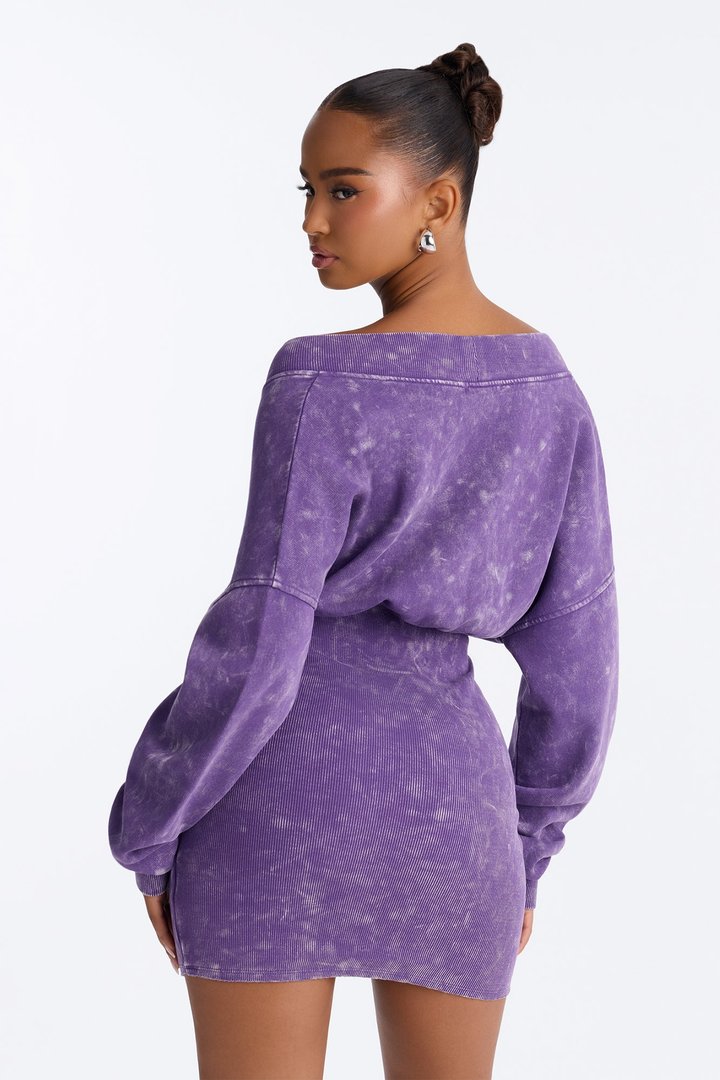 Amara Fleece Off Shoulder Sweatshirt Mini Dress - Purple