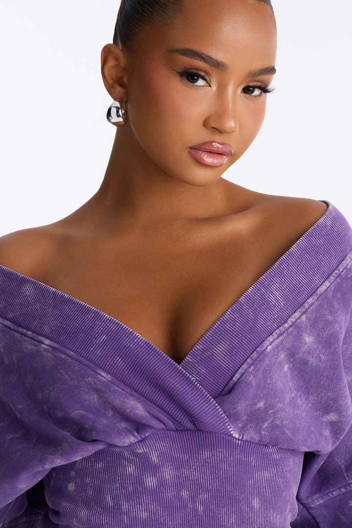 Amara Fleece Off Shoulder Sweatshirt Mini Dress - Purple