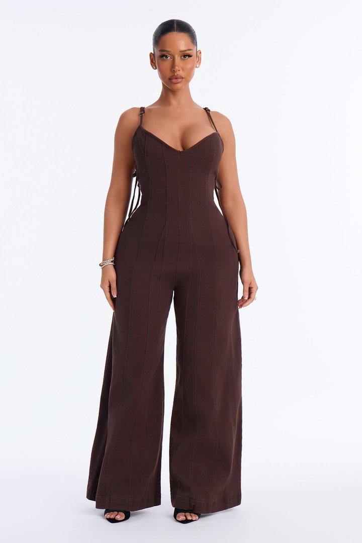 Just A Girl Twill Jumpsuit - Chocolate