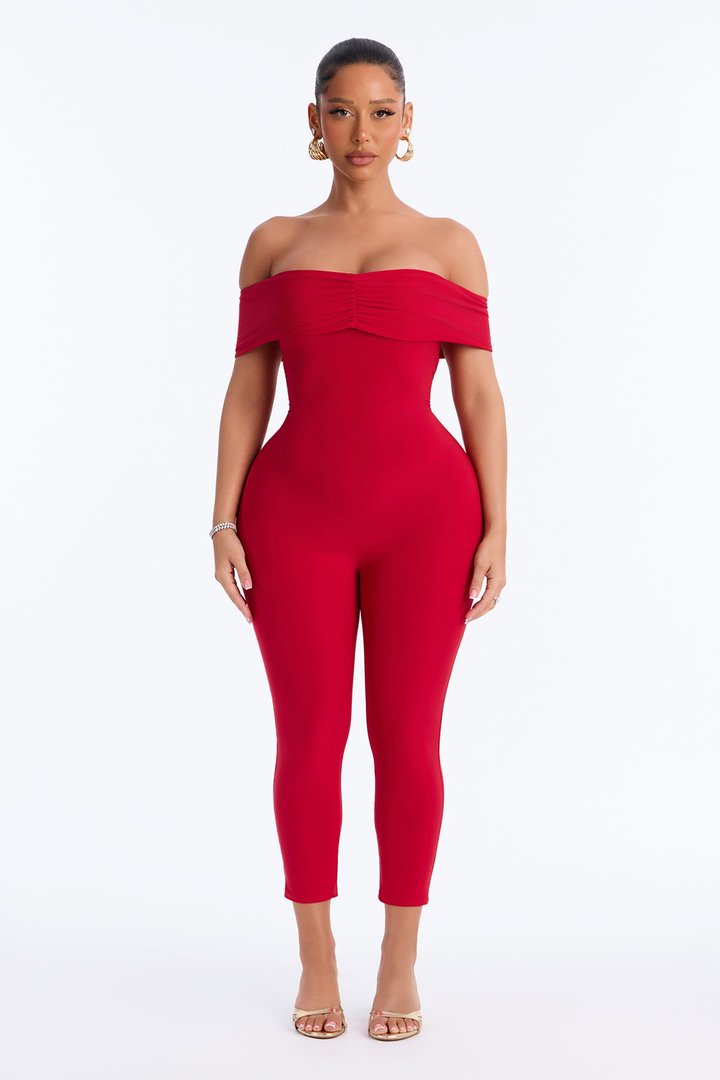 Pauly Off Shoulder Capri Jumpsuit - Red