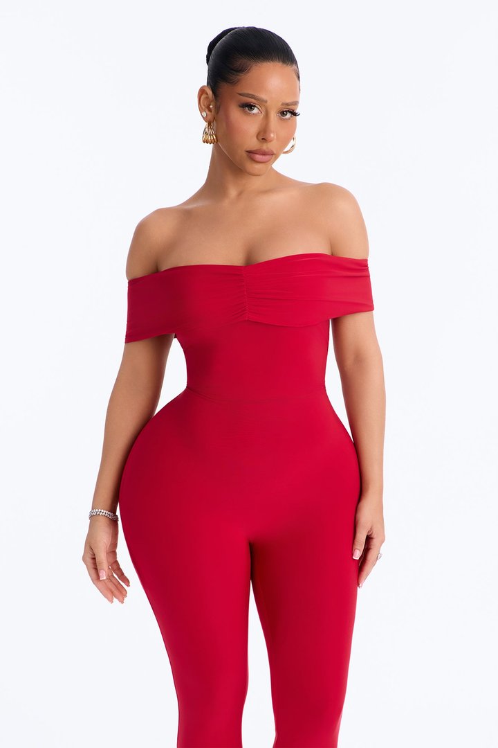 Pauly Off Shoulder Capri Jumpsuit - Red